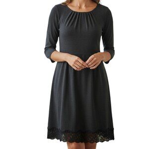 TRINA TURK LA Charcoal Grey Heather Long Sleeve Lace Hem Knit Dress - Size 0